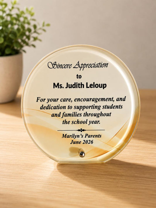 6-inch personalized crystal teacher appreciation photo plaque