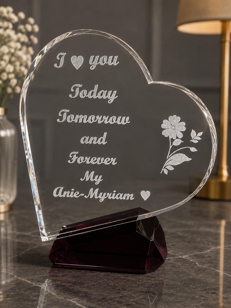 7" Heart Crystal Keepsake - Personalized Laser Engraved Gift