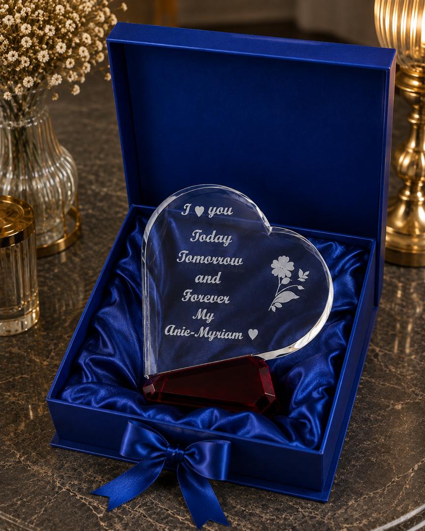 7" Heart Crystal Keepsake - Personalized Laser Engraved Gift