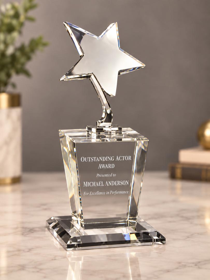 Personalized Crystal Star Award - 4"x8"