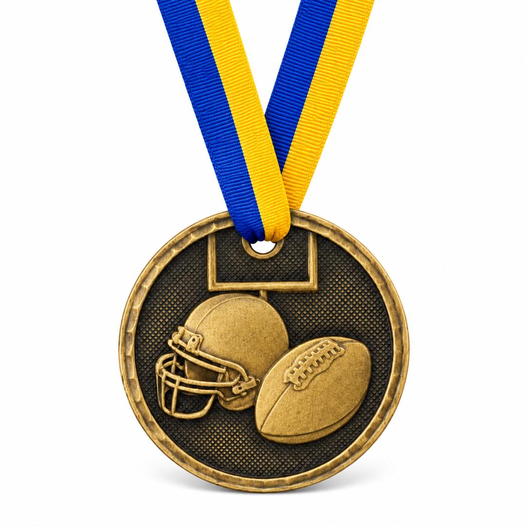 2" Antique Gold Football Medal with Ribbon