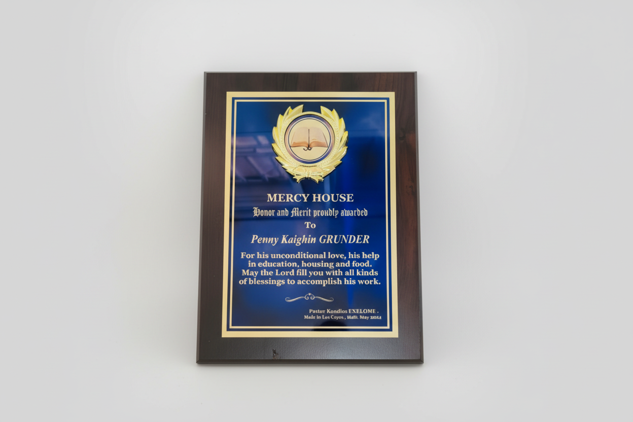 Wooden Plaques with Metal Plate - 10"x13" / Red with Gold text