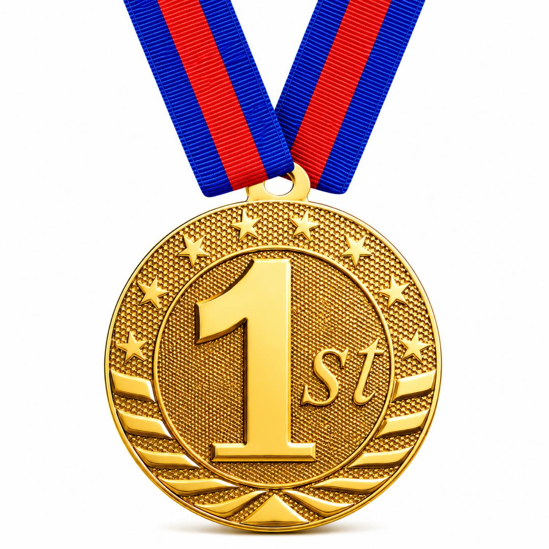 Gold 1st Place Award Medal - 2" with Ribbon