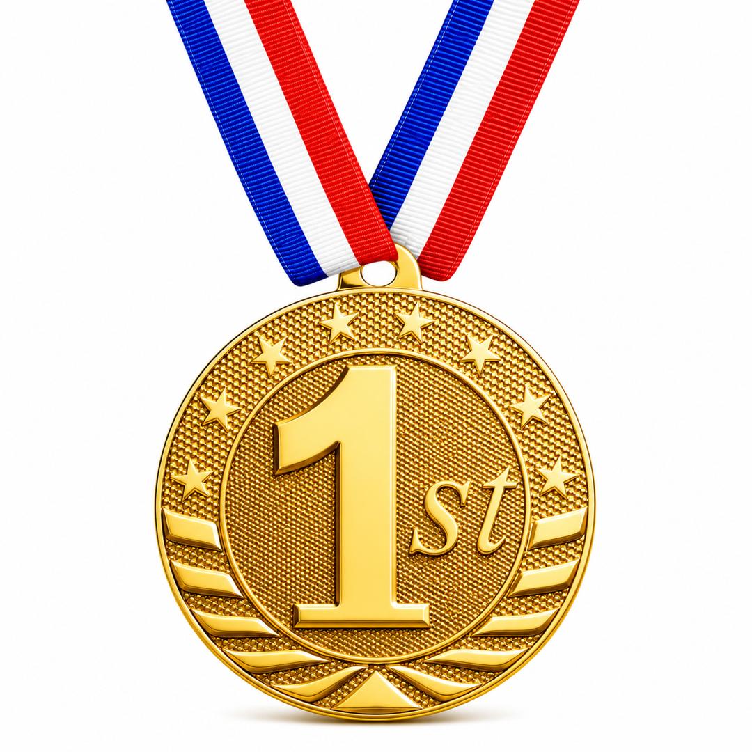 Gold 1st Place Award Medal - 2" with Ribbon