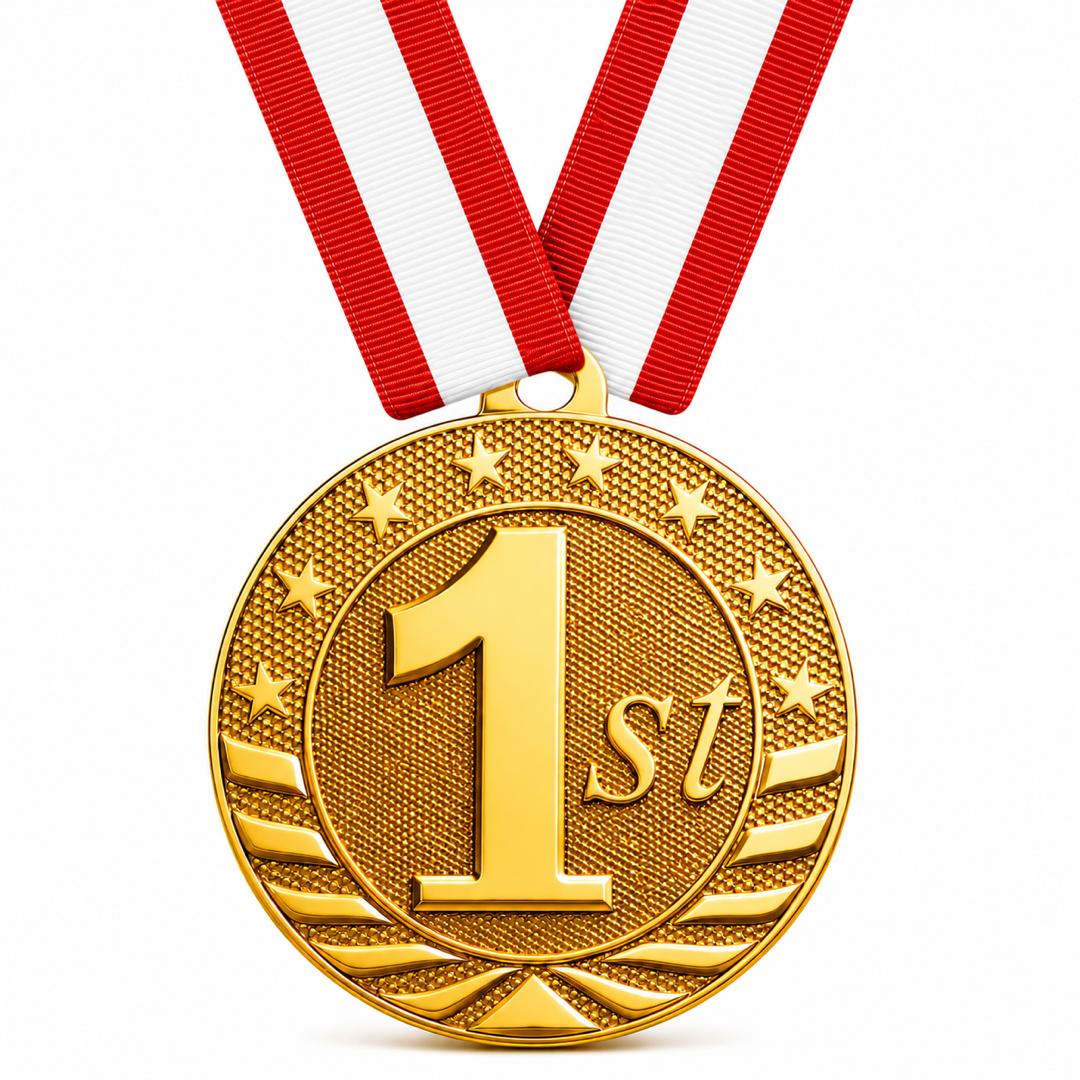Gold 1st Place Award Medal - 2" with Ribbon