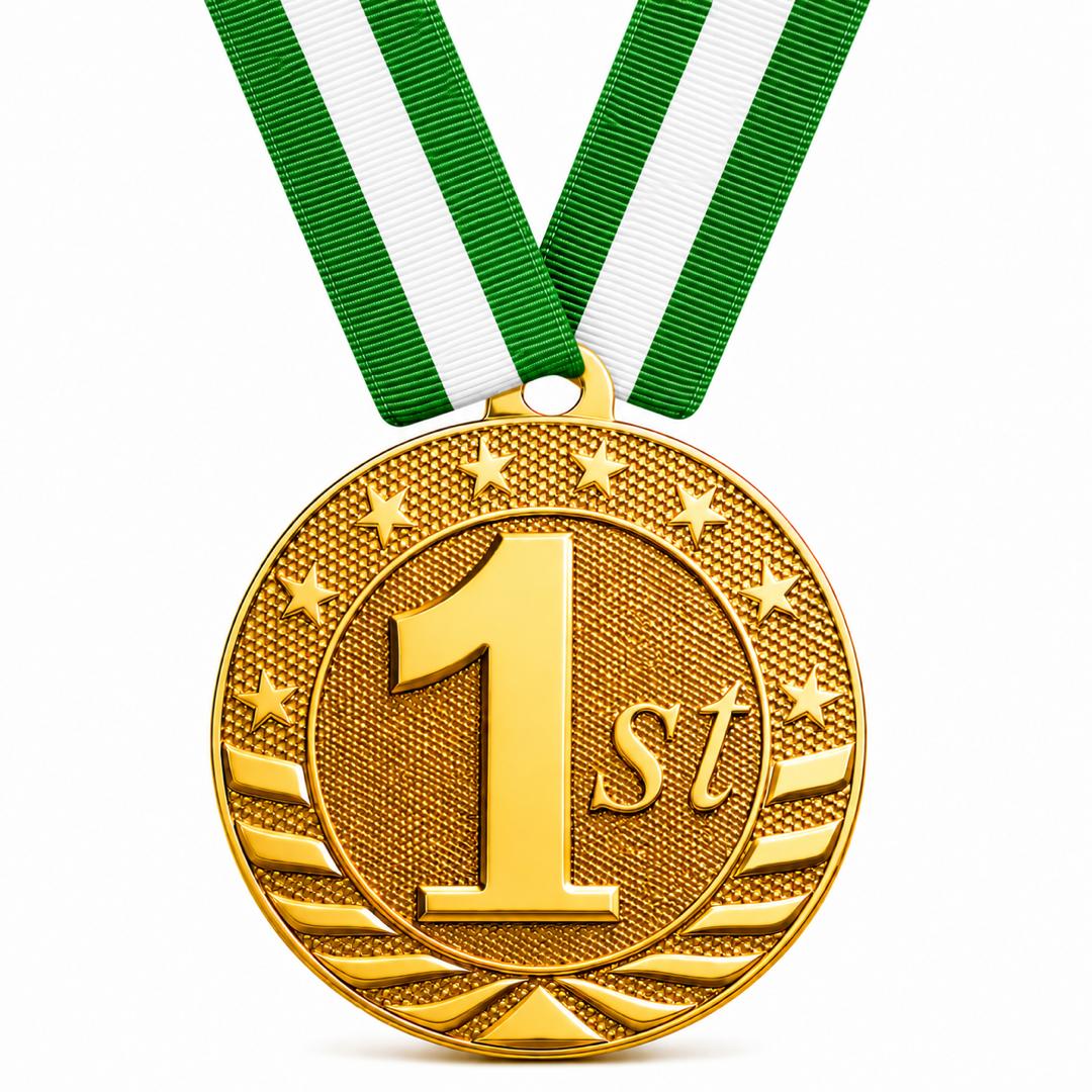 Gold 1st Place Award Medal - 2" with Ribbon
