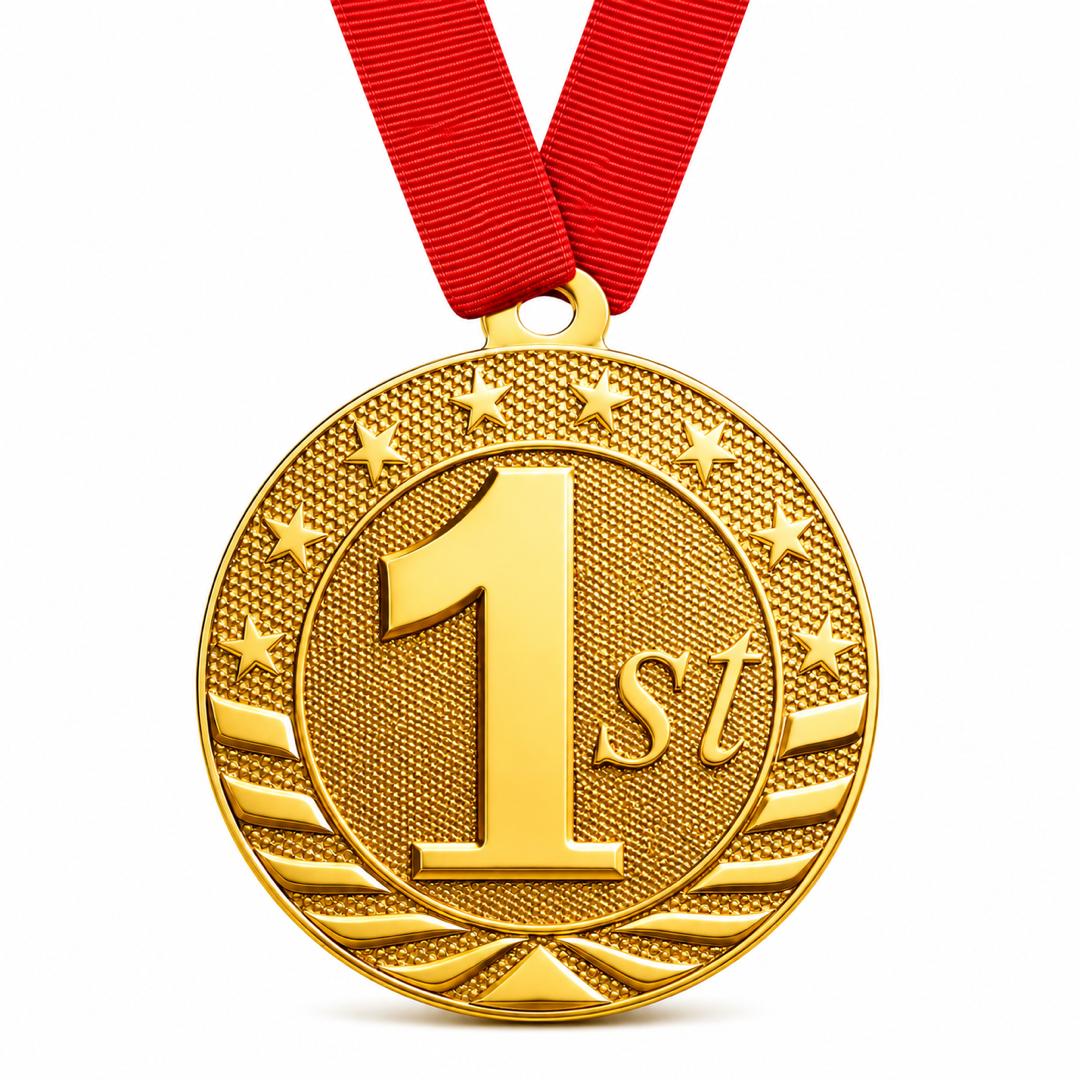 Gold 1st Place Award Medal - 2" with Ribbon
