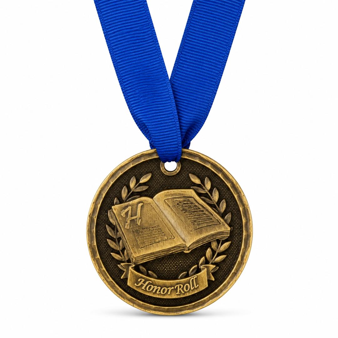 2" Antique Gold Honor Roll Medal with Ribbon
