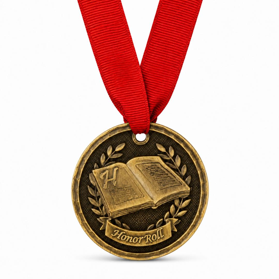 2" Antique Gold Honor Roll Medal with Ribbon