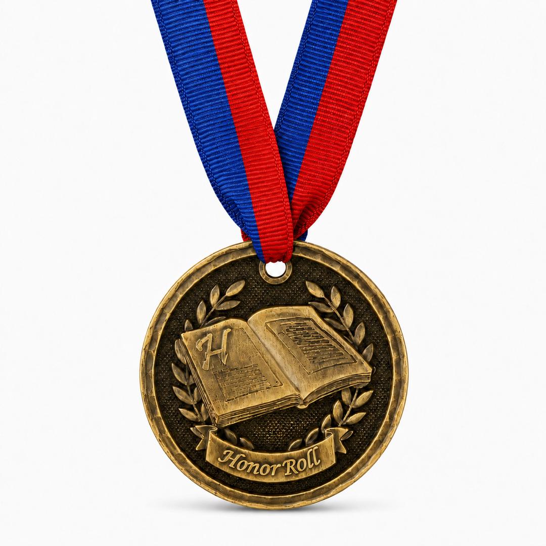 2" Antique Gold Honor Roll Medal with Ribbon