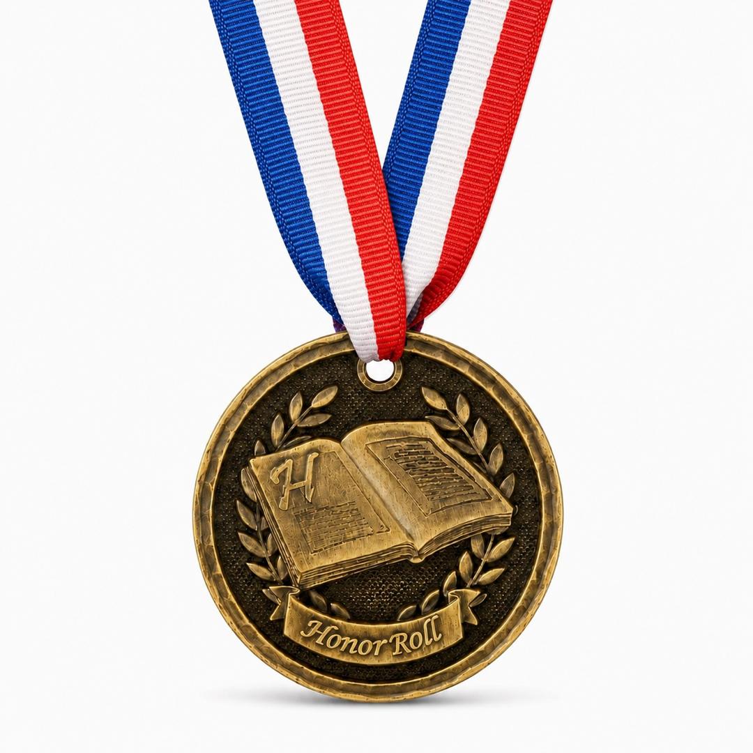 2" Antique Gold Honor Roll Medal with Ribbon