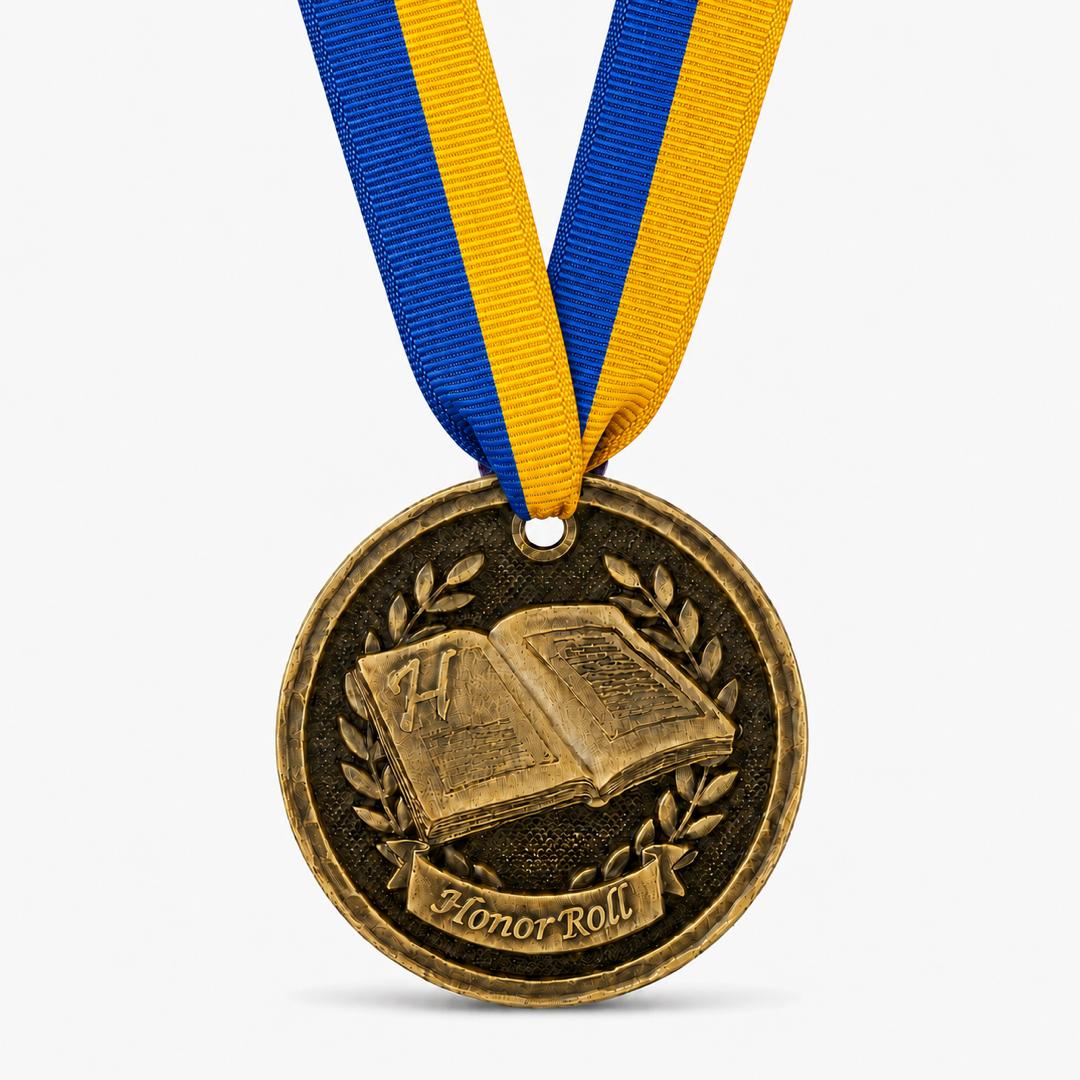 2" Antique Gold Honor Roll Medal with Ribbon