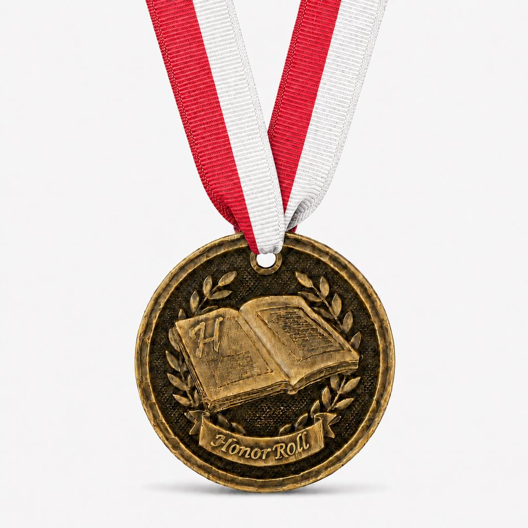 2" Antique Gold Honor Roll Medal with Ribbon