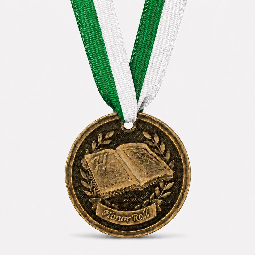 2" Antique Gold Honor Roll Medal with Ribbon