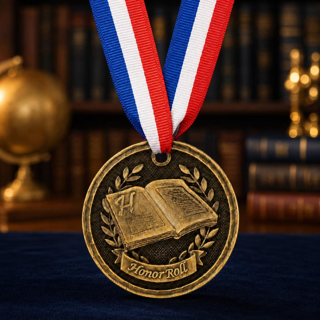 2" Antique Gold Honor Roll Medal with Ribbon