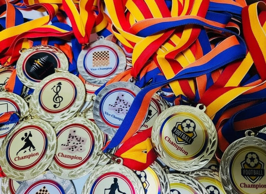 Custom Medal - 2 1/2" - Gold or Silver (Ribbon Included) -A240:B264 Red and white / Silver