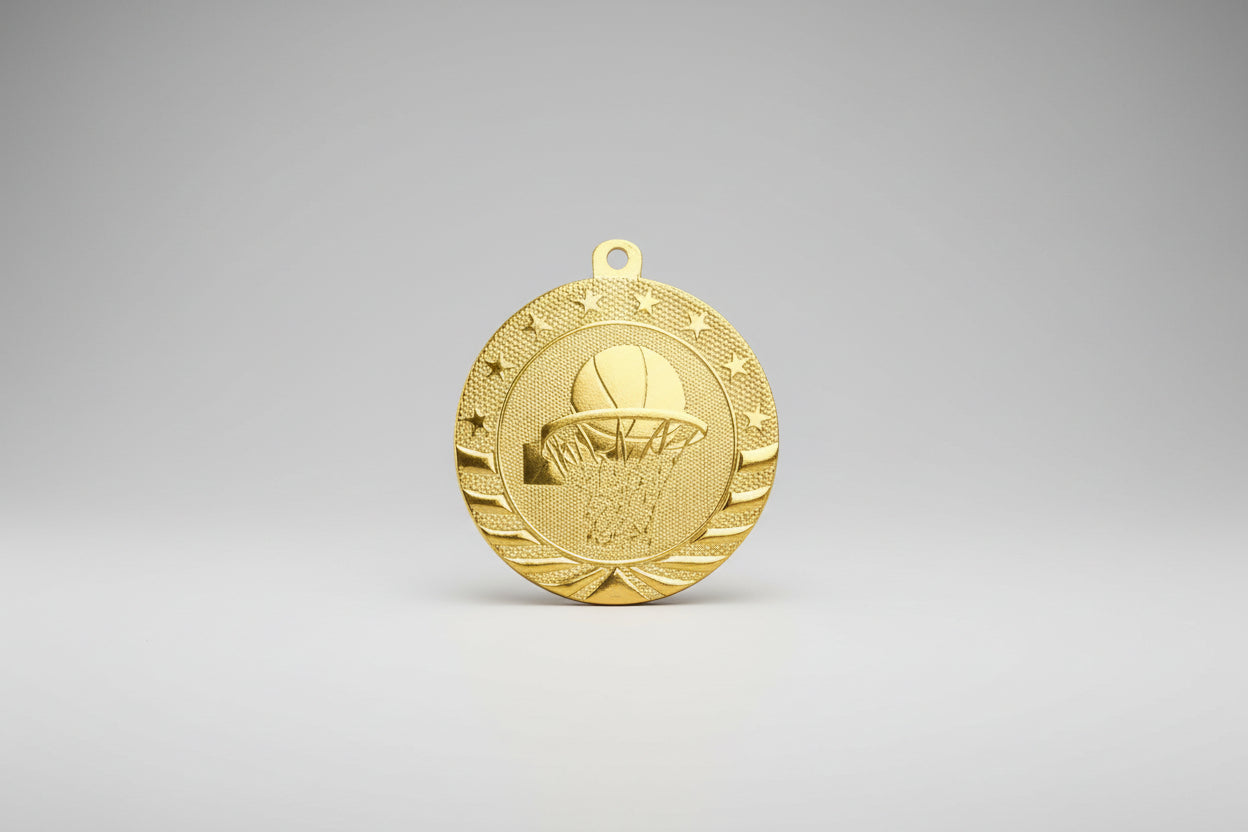 Basketball Medal - Gold or Silver - 2" - Blue and Yellow / 100-250 / Silver