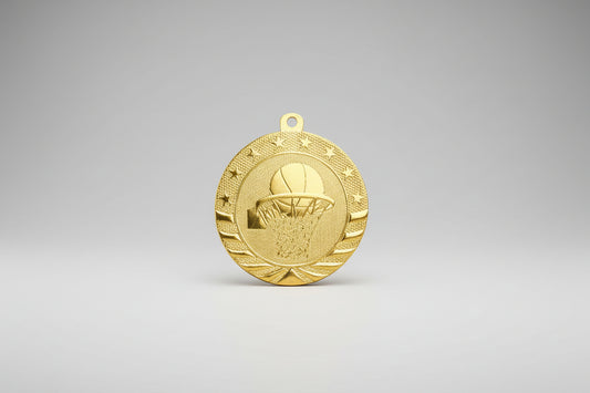 Basketball Medal - Gold or Silver - 2" - Blue and Yellow / 100-250 / Silver
