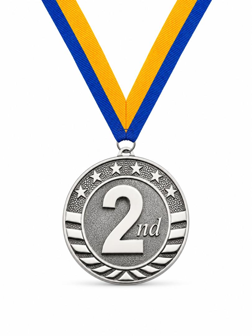 Silver 2nd Place Award Medal - 2" with Choice of Ribbon Color