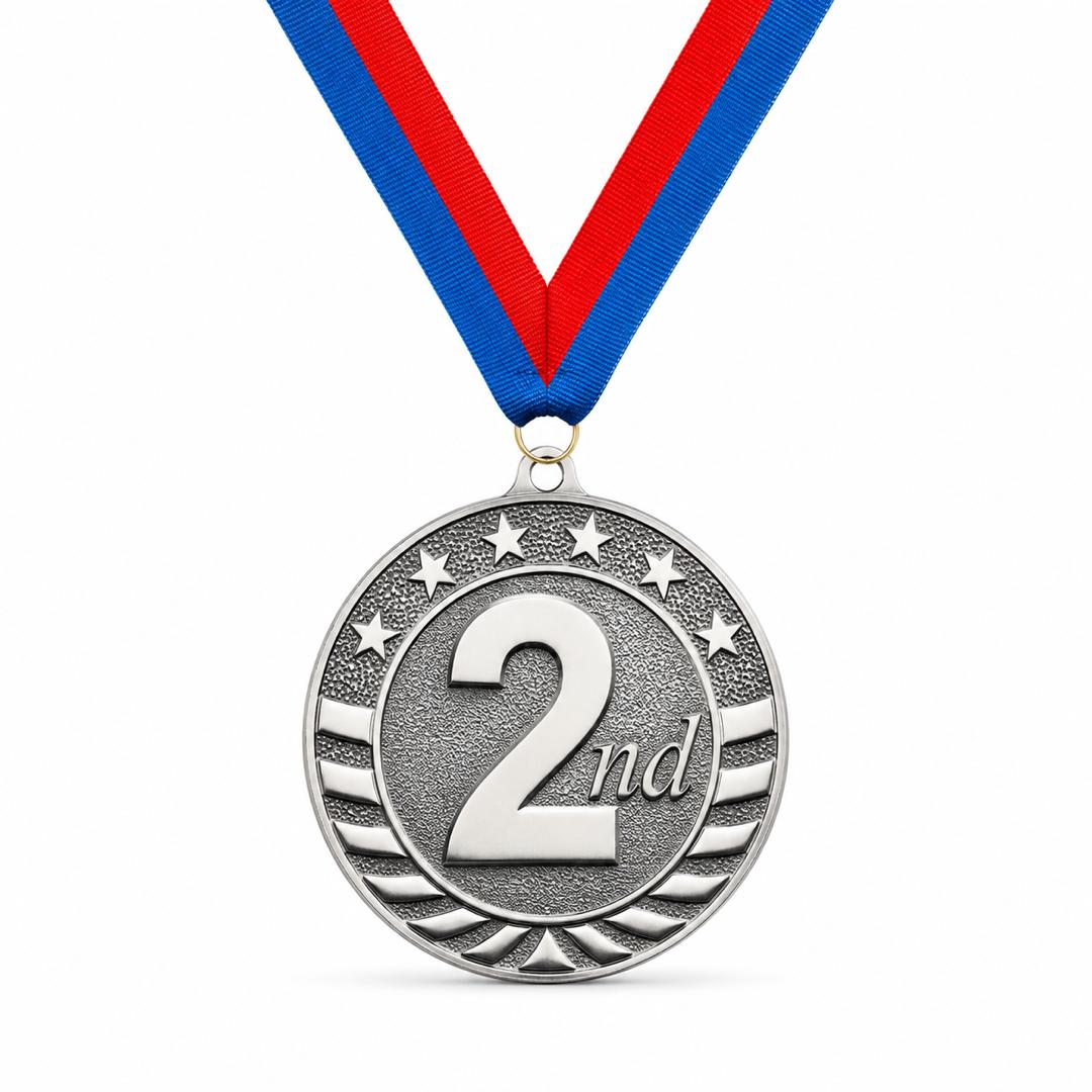 Silver 2nd Place Award Medal - 2" with Choice of Ribbon Color