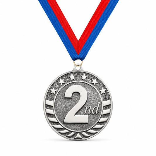 Silver 2nd Place Award Medal - 2" with Ribbon