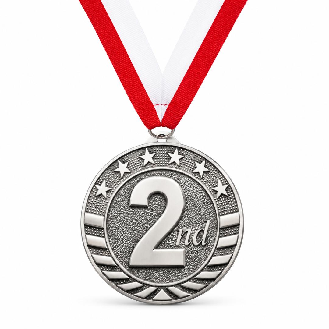 Silver 2nd Place Award Medal - 2" with Choice of Ribbon Color