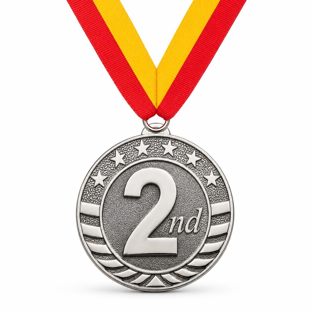 Silver 2nd Place Award Medal - 2" with Choice of Ribbon Color