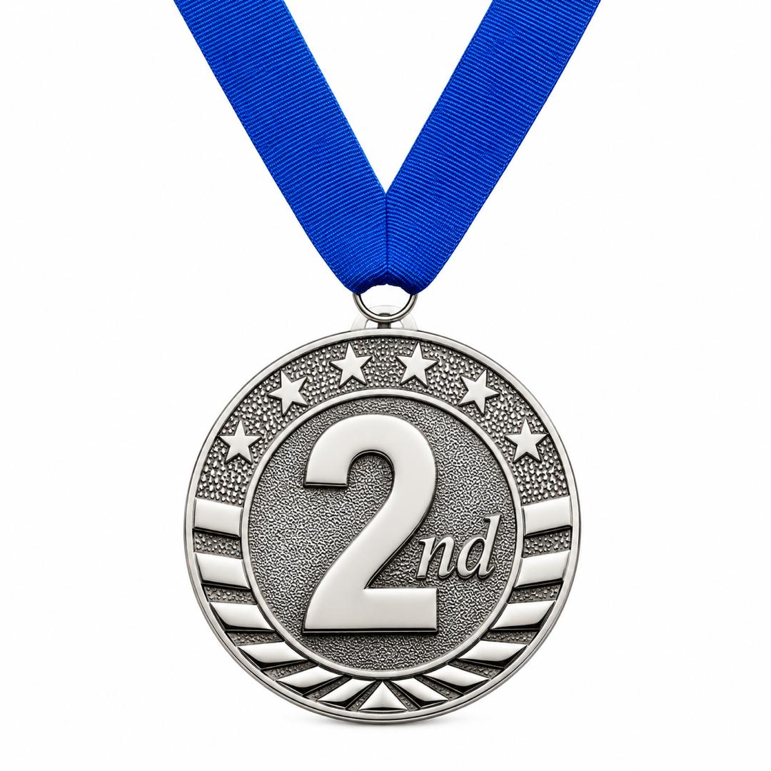 Silver 2nd Place Award Medal - 2" with Choice of Ribbon Color