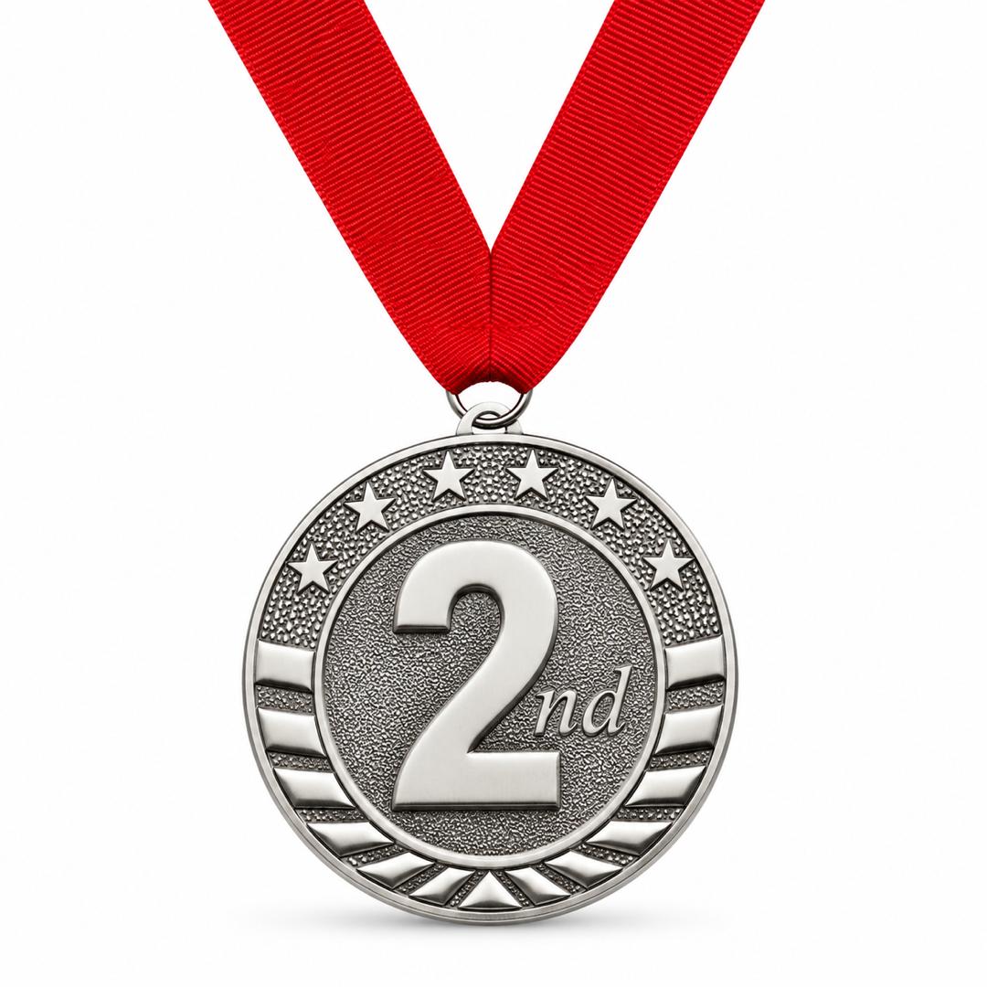Silver 2nd Place Award Medal - 2" with Choice of Ribbon Color