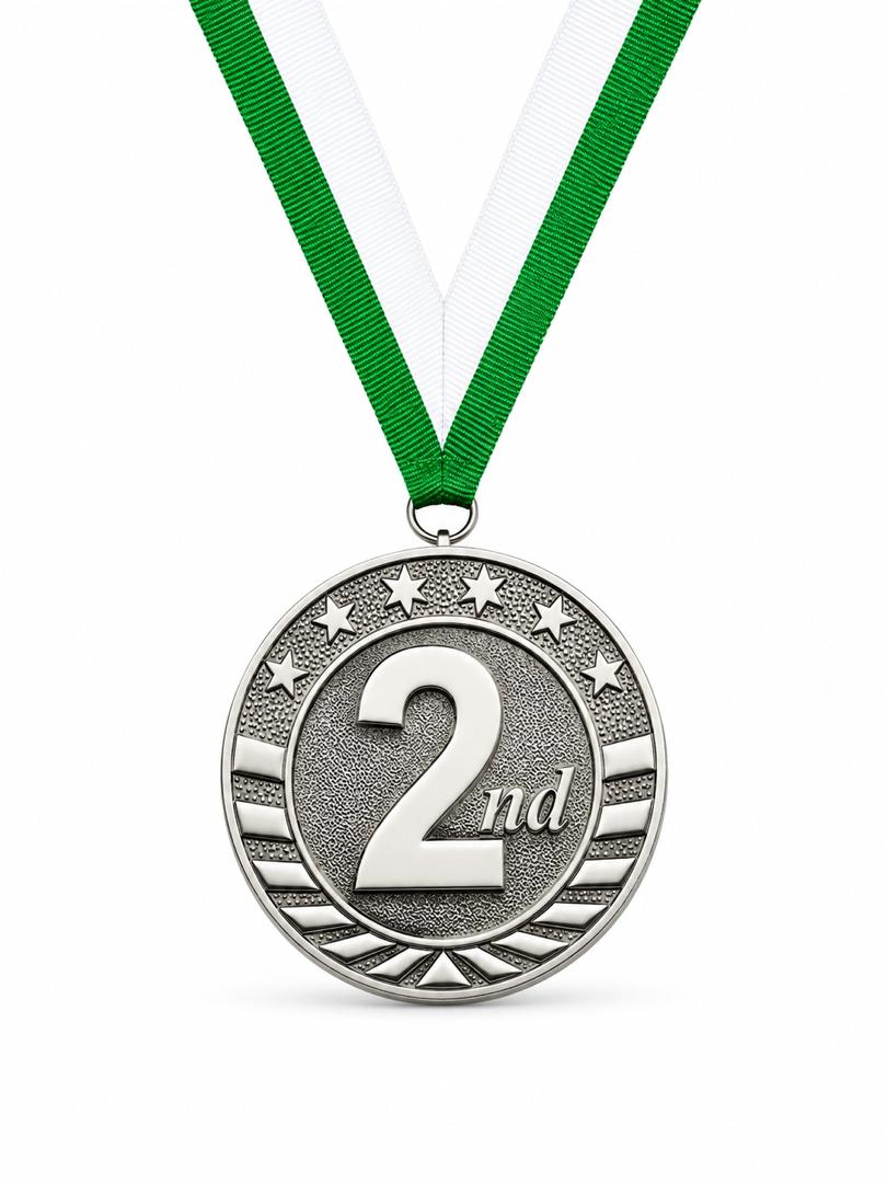 Silver 2nd Place Award Medal - 2" with Choice of Ribbon Color