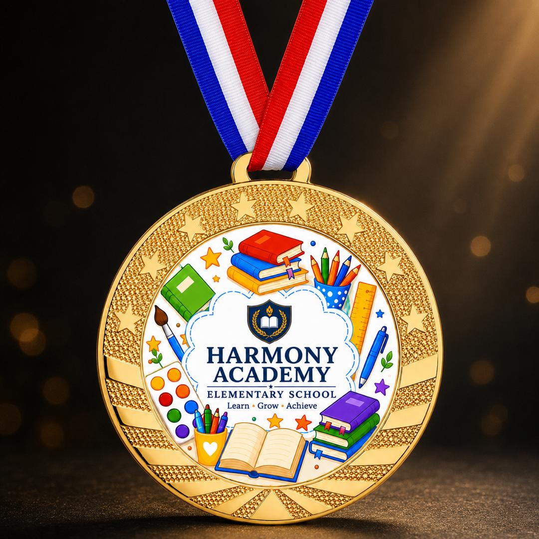 Custom Gold & Silver Award Medal with Ribbon - Personalized Printed Logo, Photo or Text - 2" Printable Insert