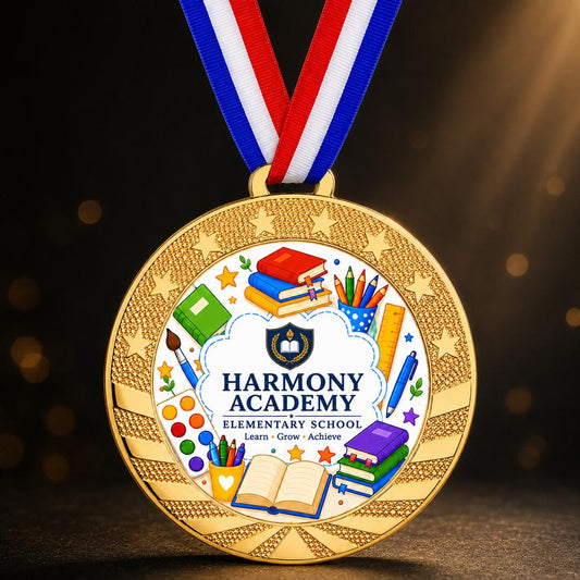 Custom Gold & Silver Award Medal with Ribbon - Personalized Printed Logo, Photo or Text - 2" Printable Insert