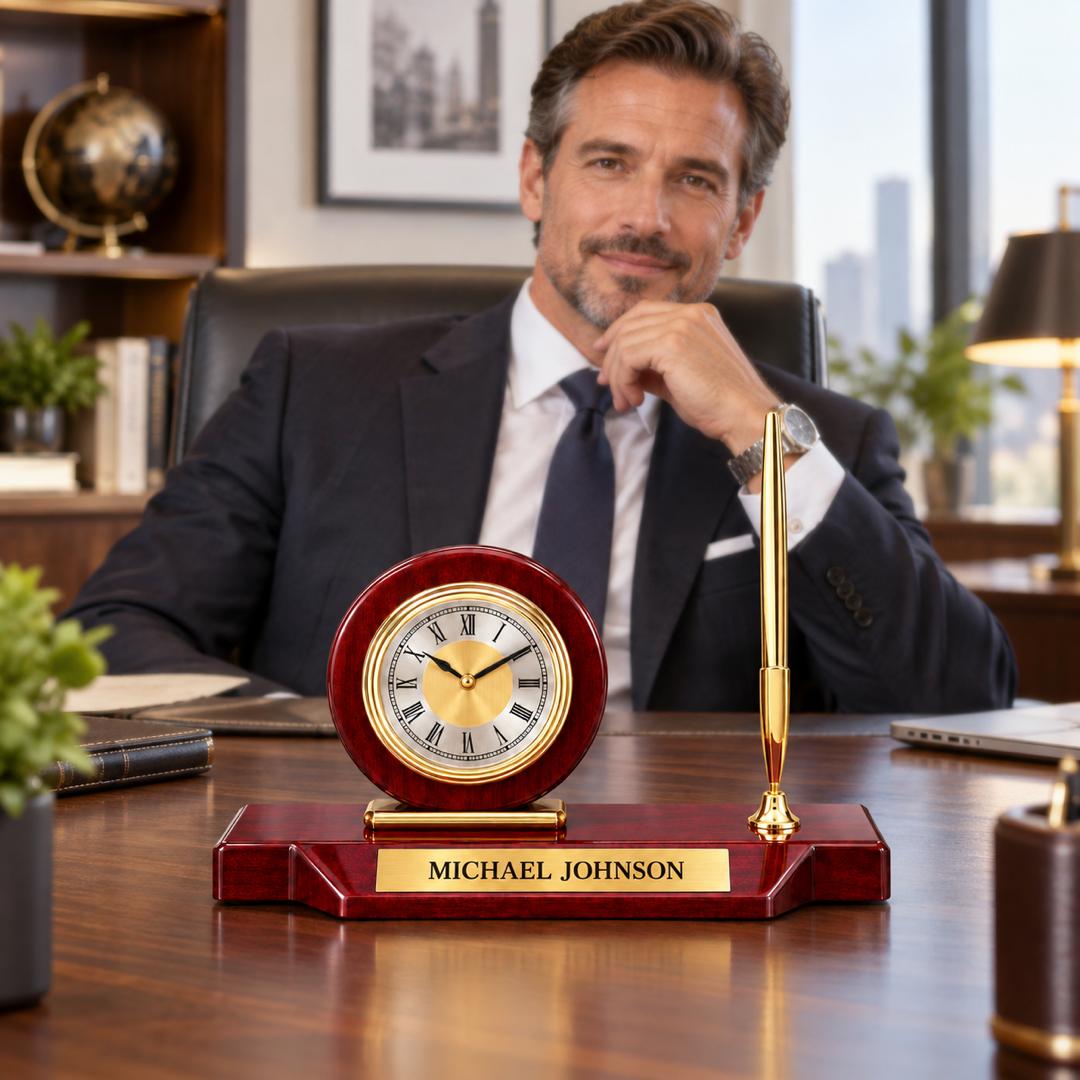 Personalized Executive Desk Clock & Pen Set