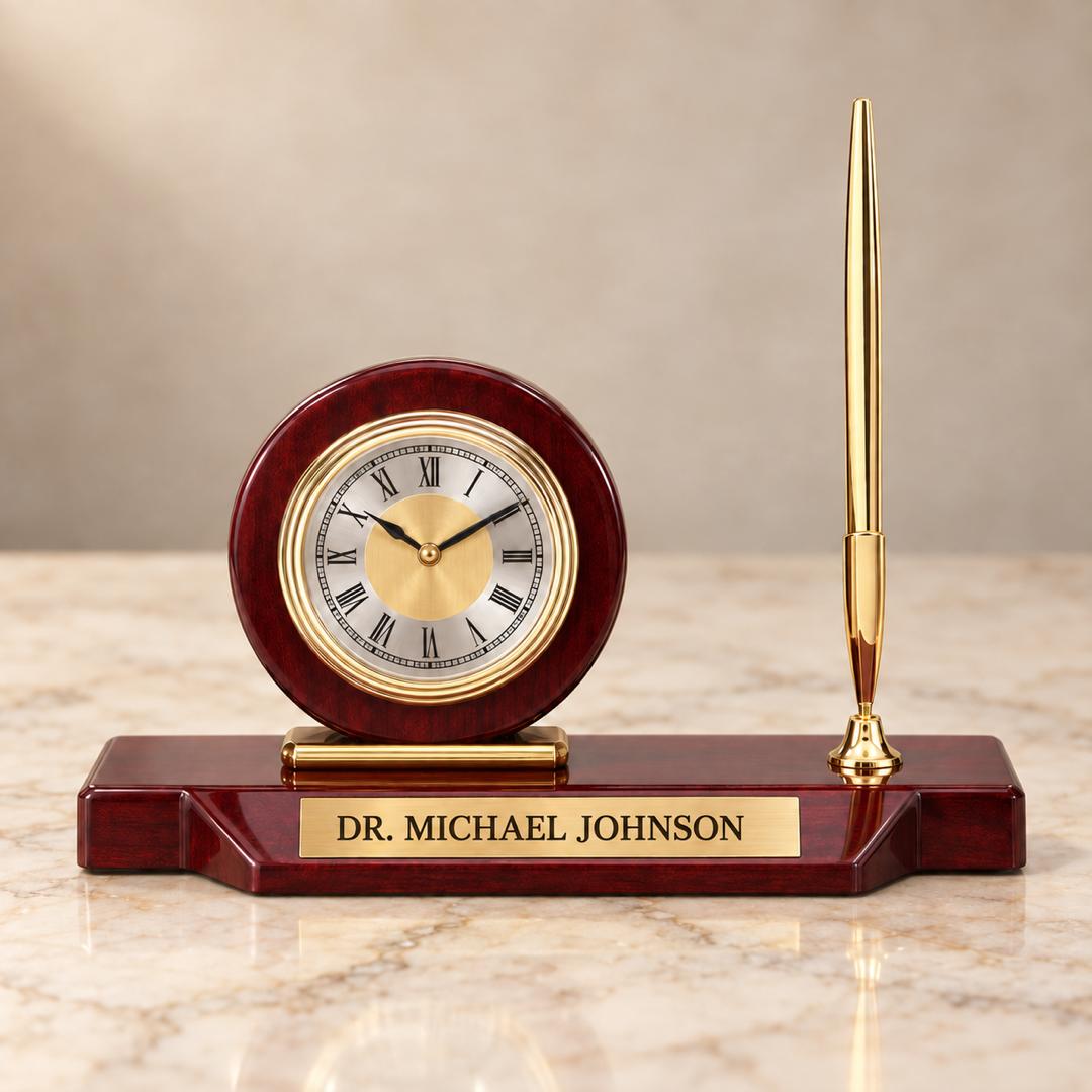 Personalized Executive Desk Clock & Pen Set