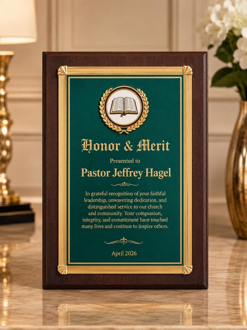 Premium Personalized Wooden Award Plaque with Mini Frame 9"x12"