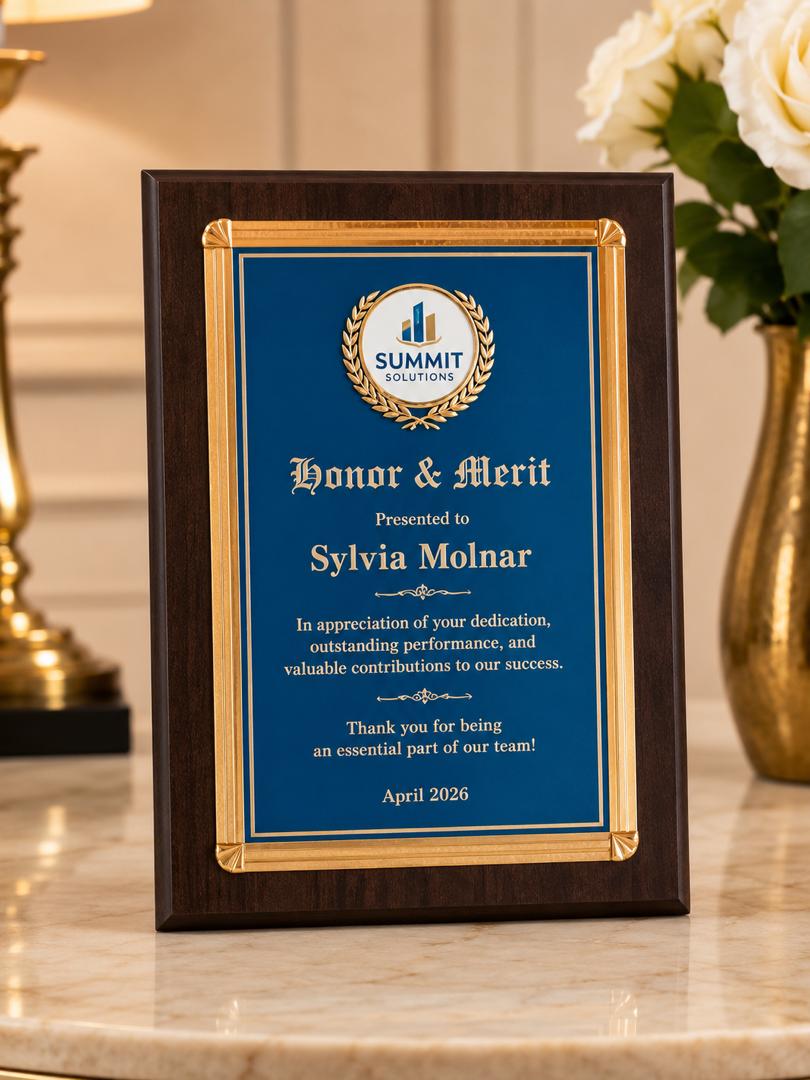 Premium Personalized Wooden Award Plaque with Mini Frame 9"x12"
