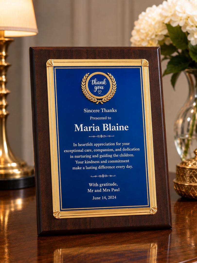 Premium Personalized Wooden Award Plaque with Mini Frame 9"x12"