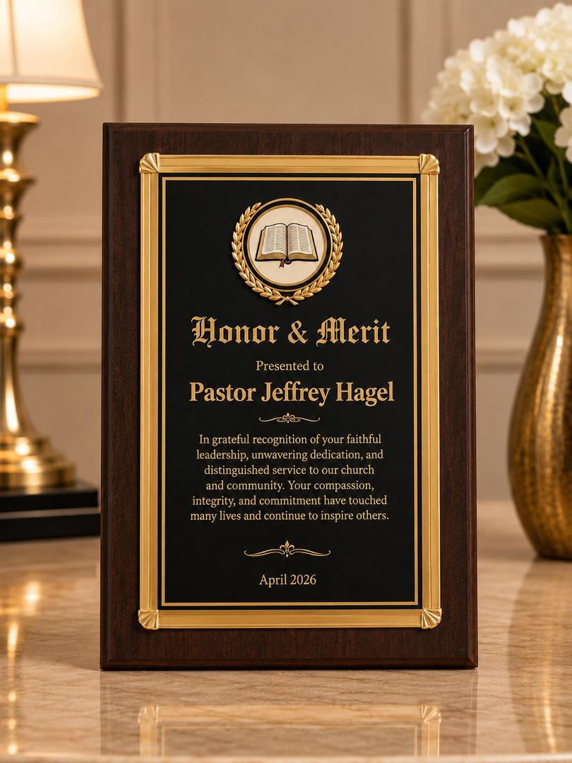 Premium Personalized Wooden Award Plaque with Mini Frame 9"x12"