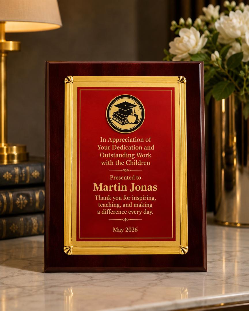 Premium Personalized Wooden Award Plaque with Mini Frame 9"x12"