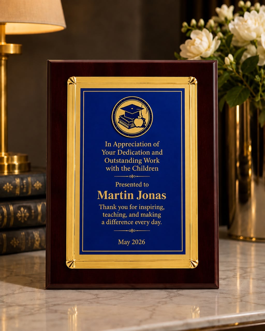 Premium Personalized Wooden Award Plaque with Mini Frame 9"x12"