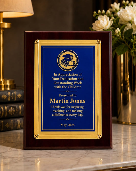 Premium Personalized Wooden Award Plaque with Mini Frame 9"x12"