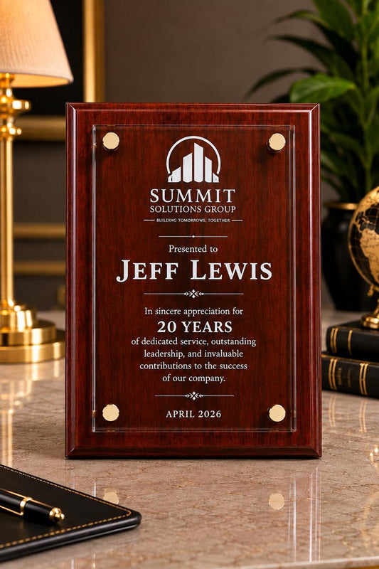Premium 9"x12" Wood & Acrylic Recognition Plaque- Personalized Laser Engraved Award