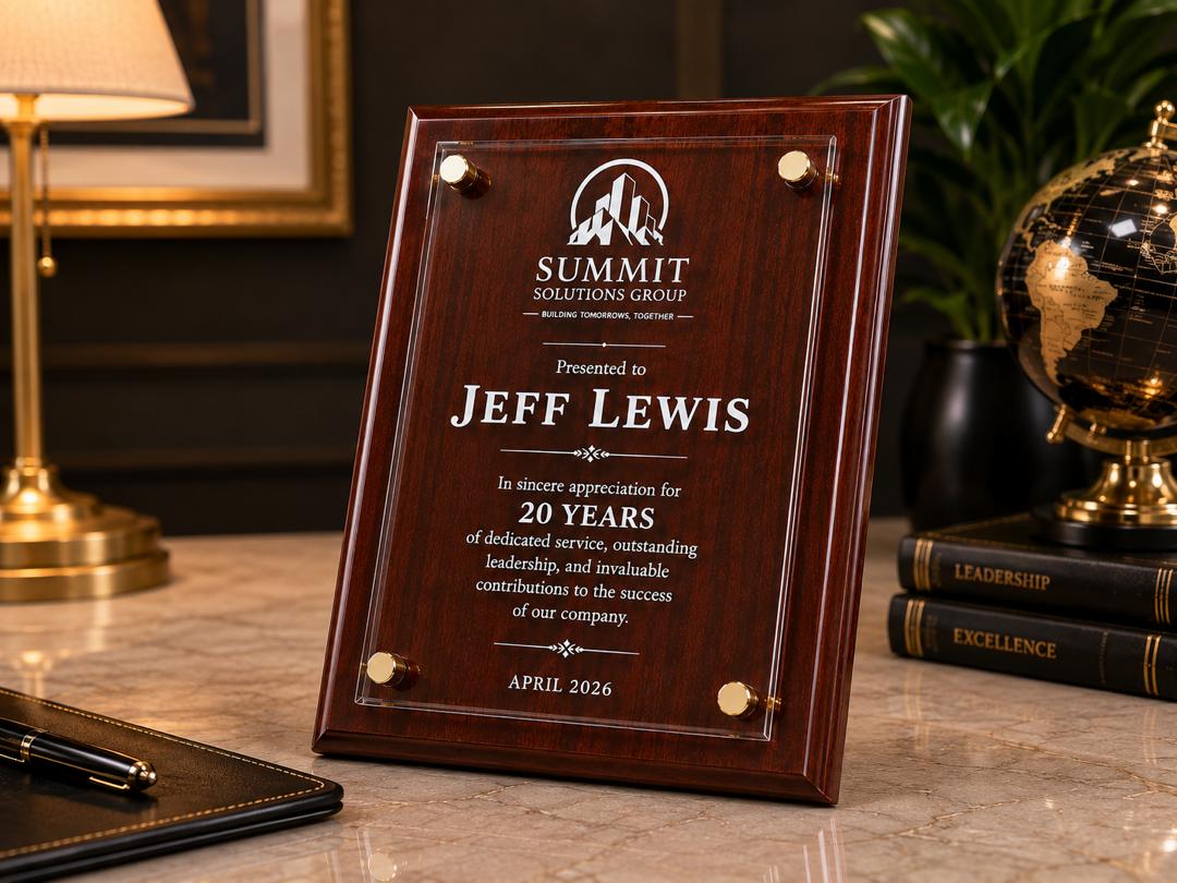 Premium 9"x12" Wood & Acrylic Recognition Plaque- Personalized Laser Engraved Award