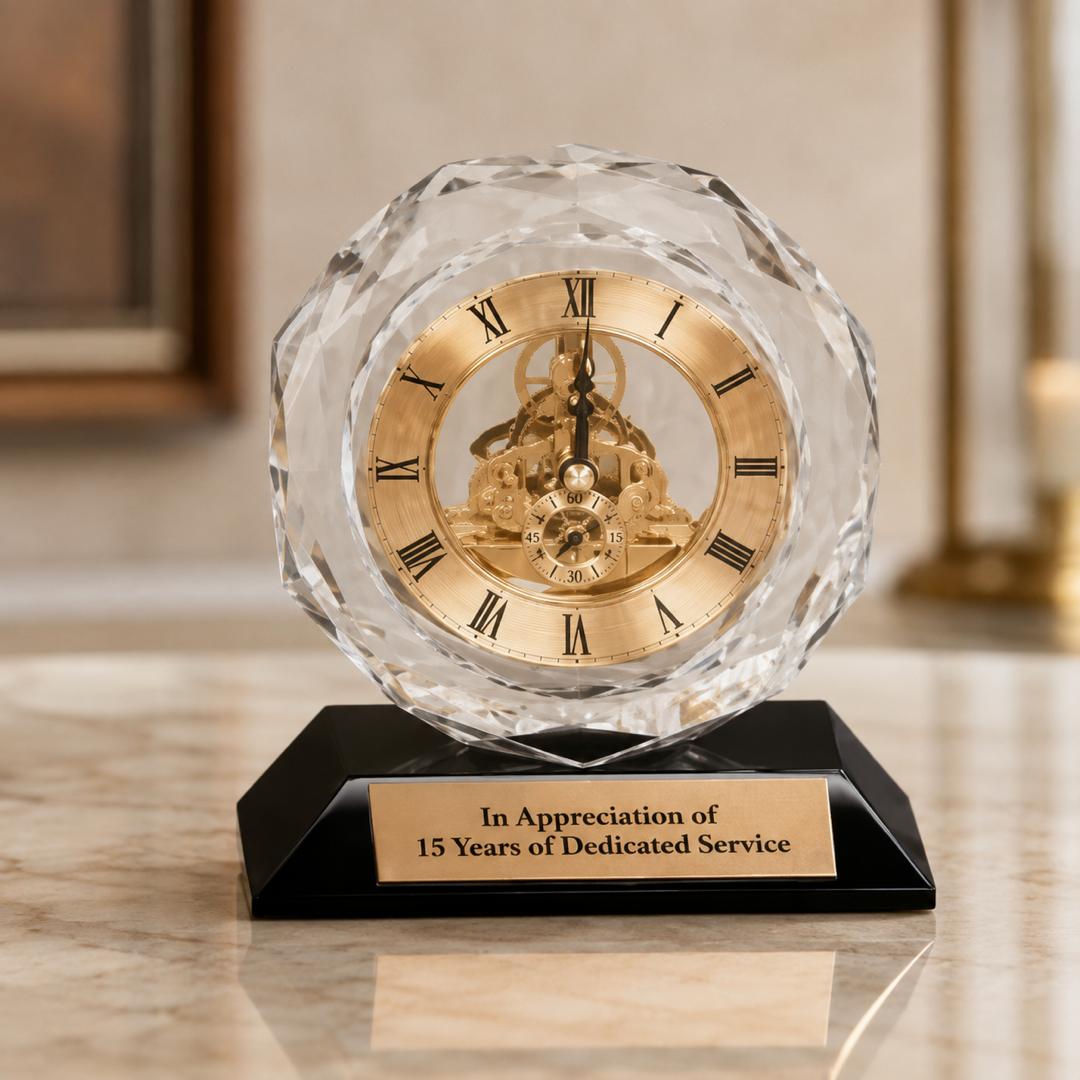 Personalized Crystal Clock Award - 5.75" Recognition Gift