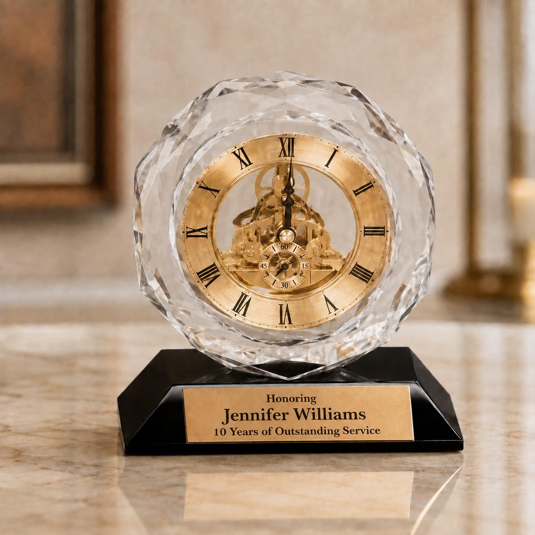 Personalized Crystal Clock Award - 5.75" Recognition Gift