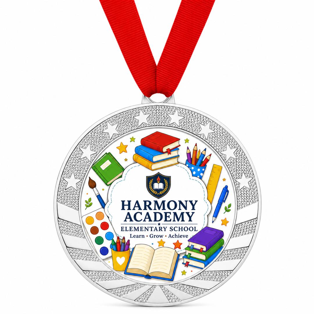 Custom Gold & Silver Award Medal with Ribbon - Personalized Printed Logo, Photo or Text - 2" Printable Insert