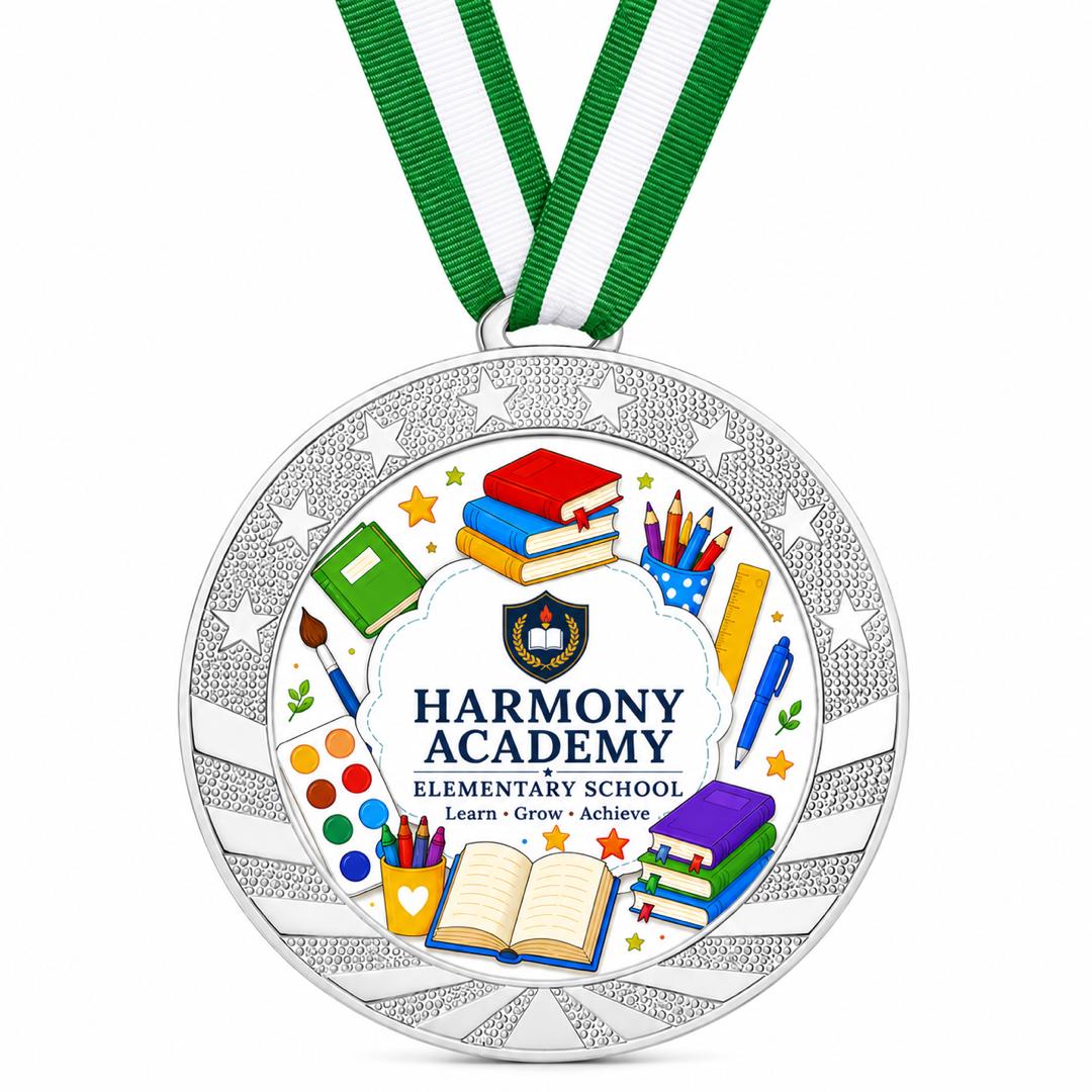 Custom Gold & Silver Award Medal with Ribbon - Personalized Printed Logo, Photo or Text - 2" Printable Insert
