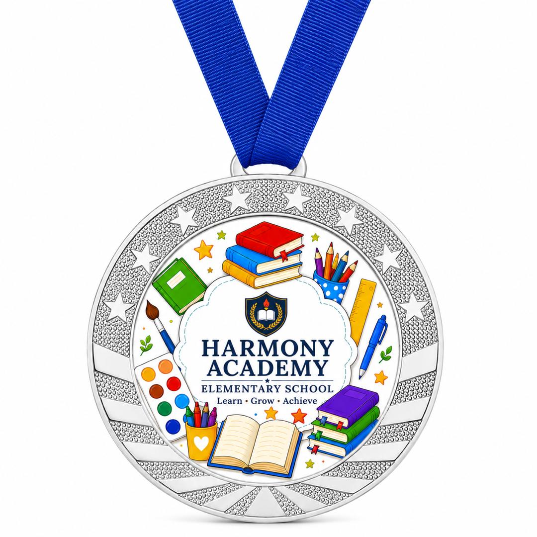 Custom Gold & Silver Award Medal with Ribbon - Personalized Printed Logo, Photo or Text - 2" Printable Insert