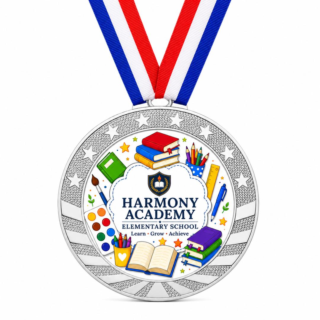 Custom Gold & Silver Award Medal with Ribbon - Personalized Printed Logo, Photo or Text - 2" Printable Insert