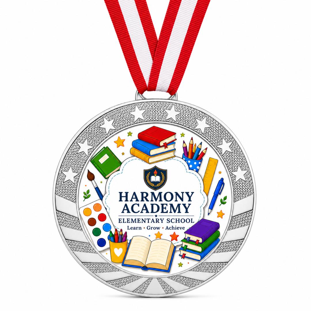 Custom Gold & Silver Award Medal with Ribbon - Personalized Printed Logo, Photo or Text - 2" Printable Insert